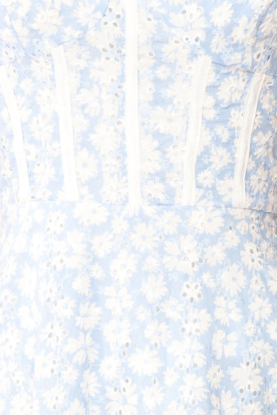 Pernille Blue Floral Openwork Short Dress | Boutique 1861 fabric