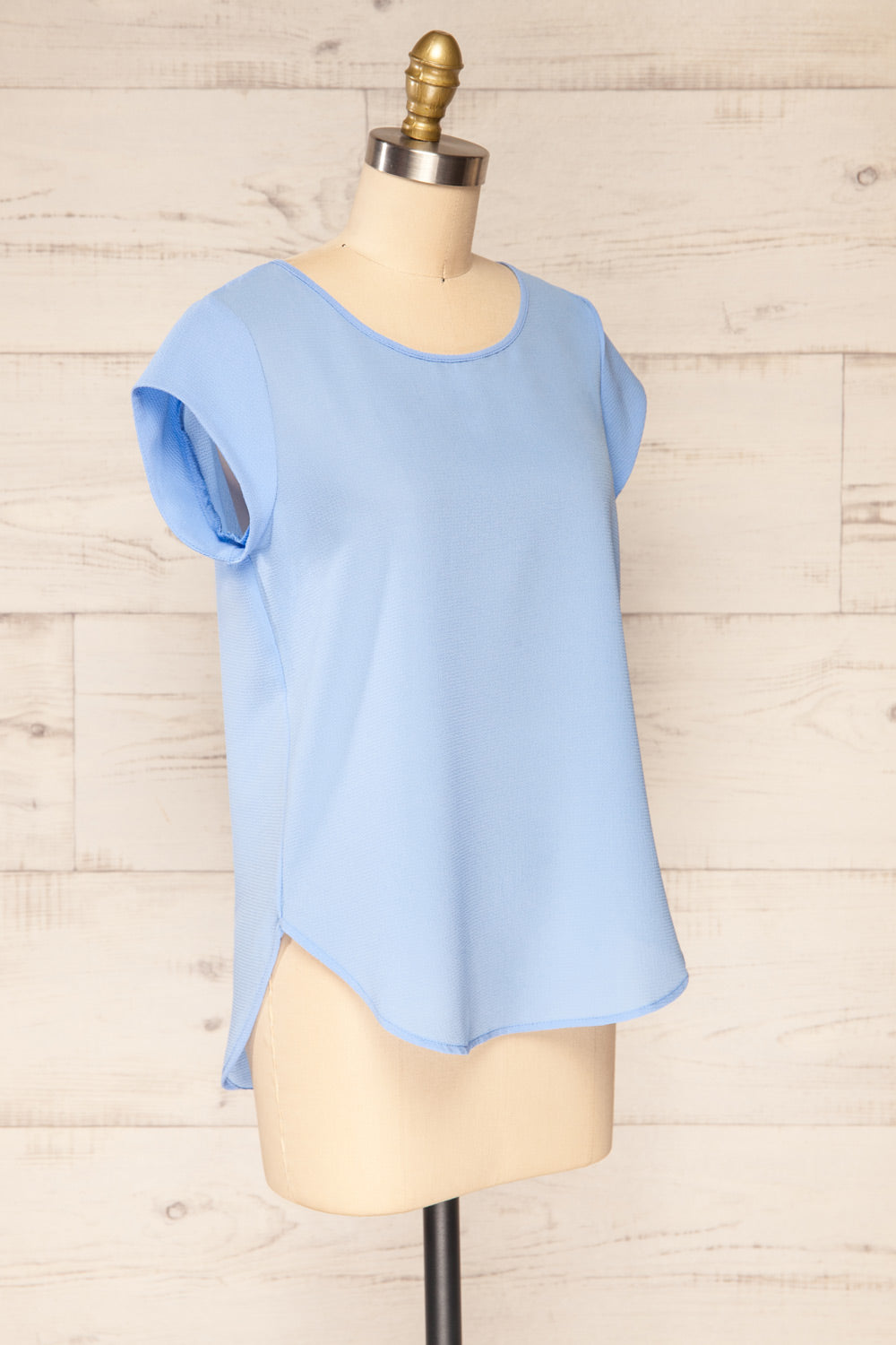 Perth Blue Crepe Short Sleeve Blouse | La petite garçonne side view