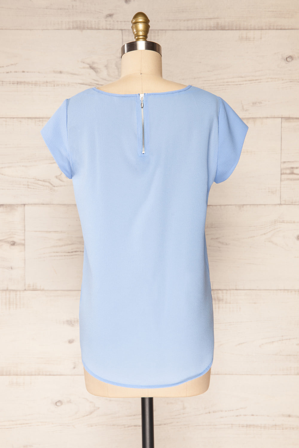 Perth Blue Crepe Short Sleeve Blouse | La petite garçonne back view