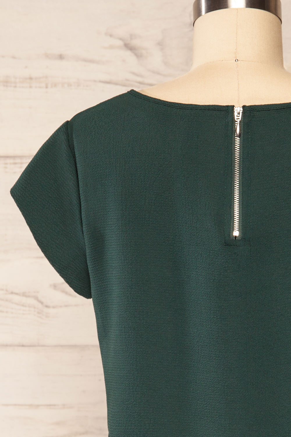 Perth Green Crepe Short Sleeve Blouse | La petite garçonne back close up