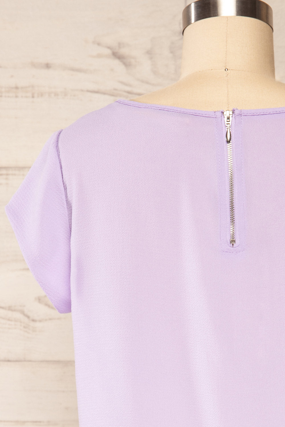 Perth Lavender Crepe Short Sleeve Blouse | La petite garçonne back close up