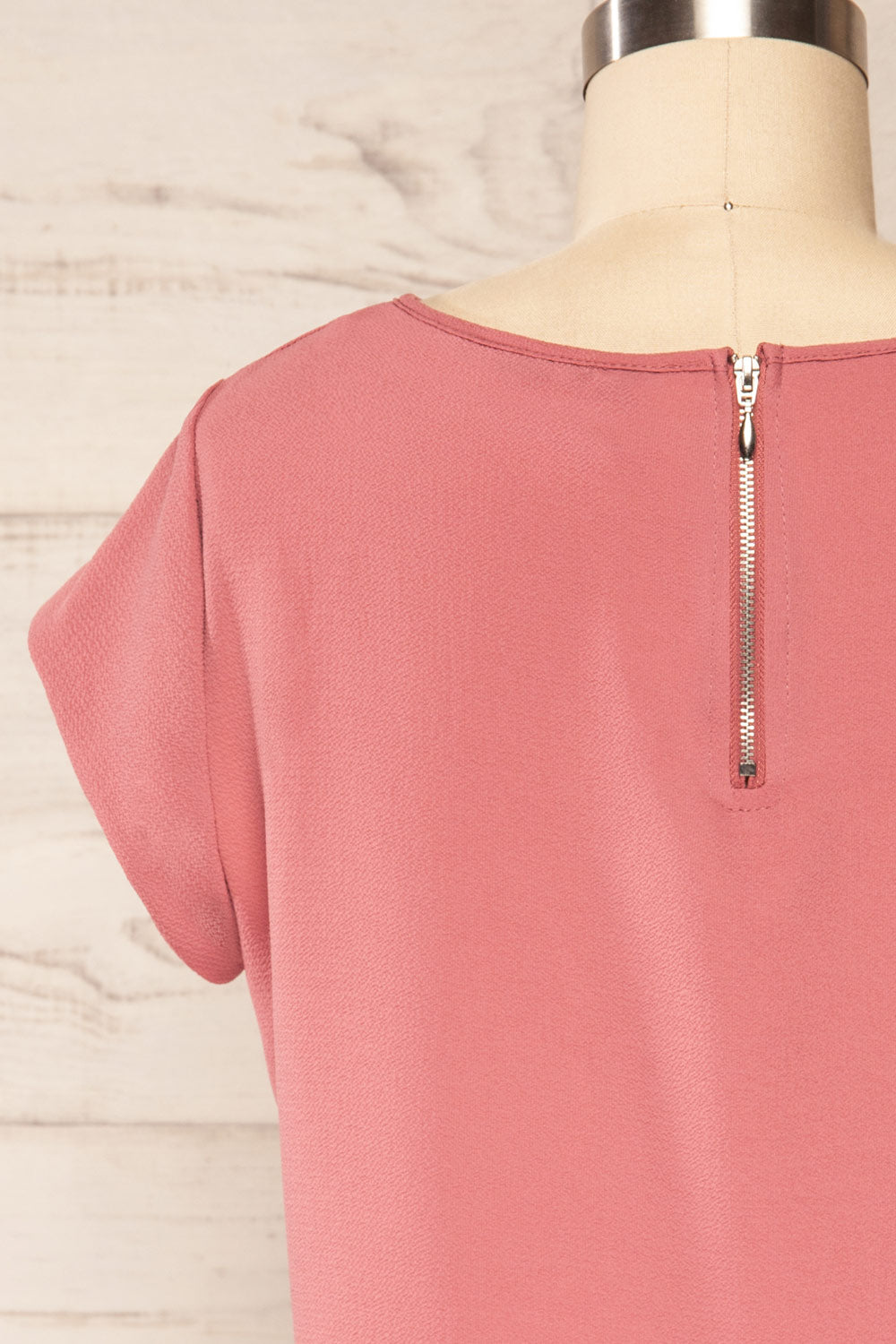 Perth Pink Crepe Short Sleeve Blouse | La petite garçonne back close up