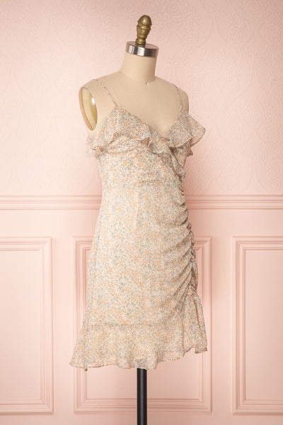 Petrona Beige Floral Chiffon Short Dress side view | Boutique 1861