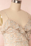 Petrona Beige Floral Chiffon Short Dress side close up | Boutique 1861