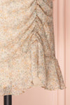 Petrona Beige Floral Chiffon Short Dress bottom | Boutique 1861
