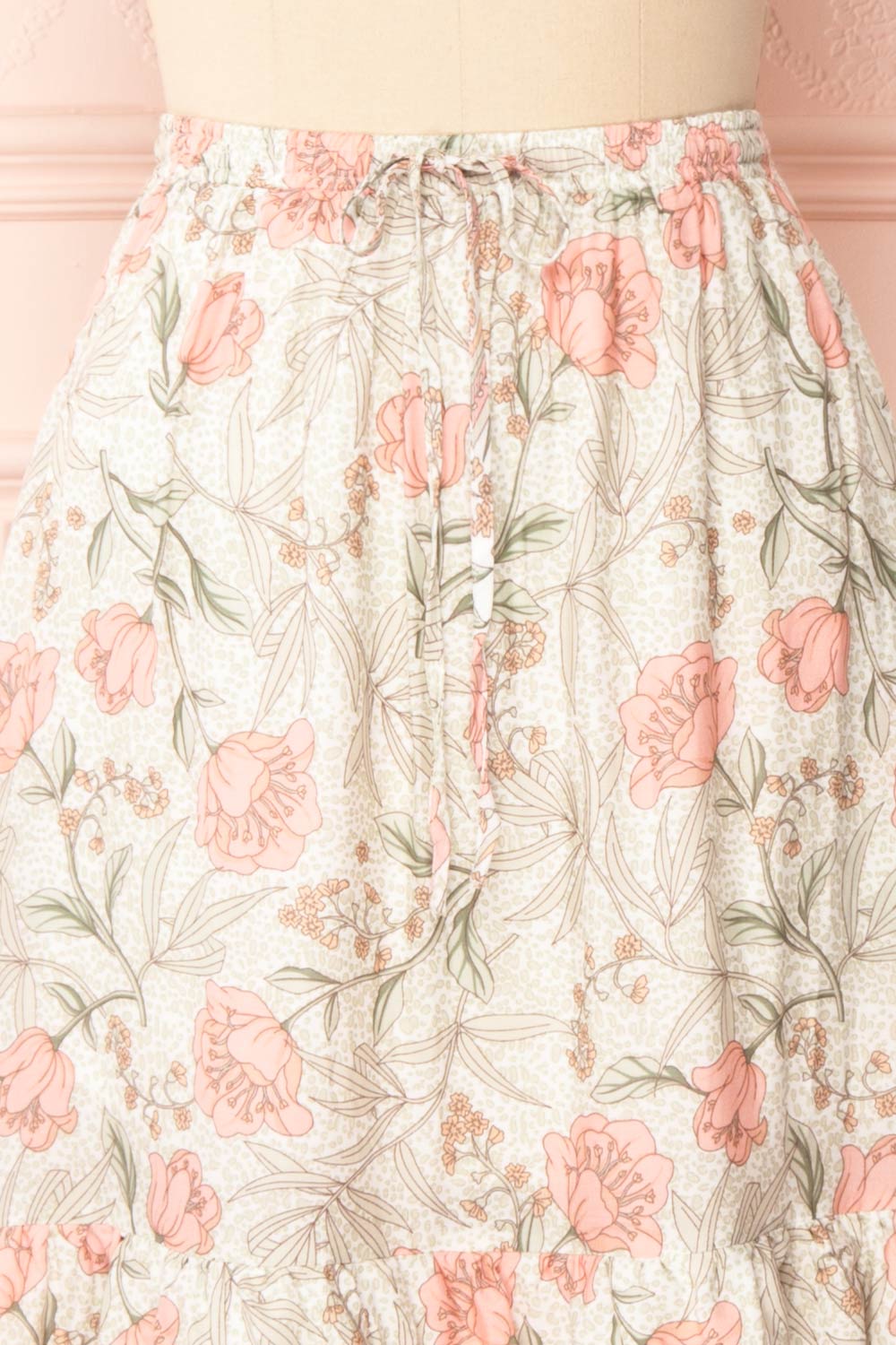 Petula Green Floral Layered Frills Midi Skirt | Boutique 1861 front close-up