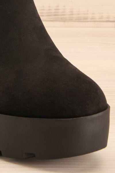 Phalaborwa Black Suede Heeled Chelsea Boots | La petite garçonne front close-up