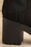 Phalaborwa Black Suede Heeled Chelsea Boots | La petite garçonne side back close-up