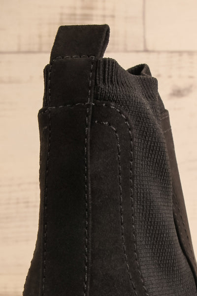Phalaborwa Black Suede Heeled Chelsea Boots | La petite garçonne back close-up