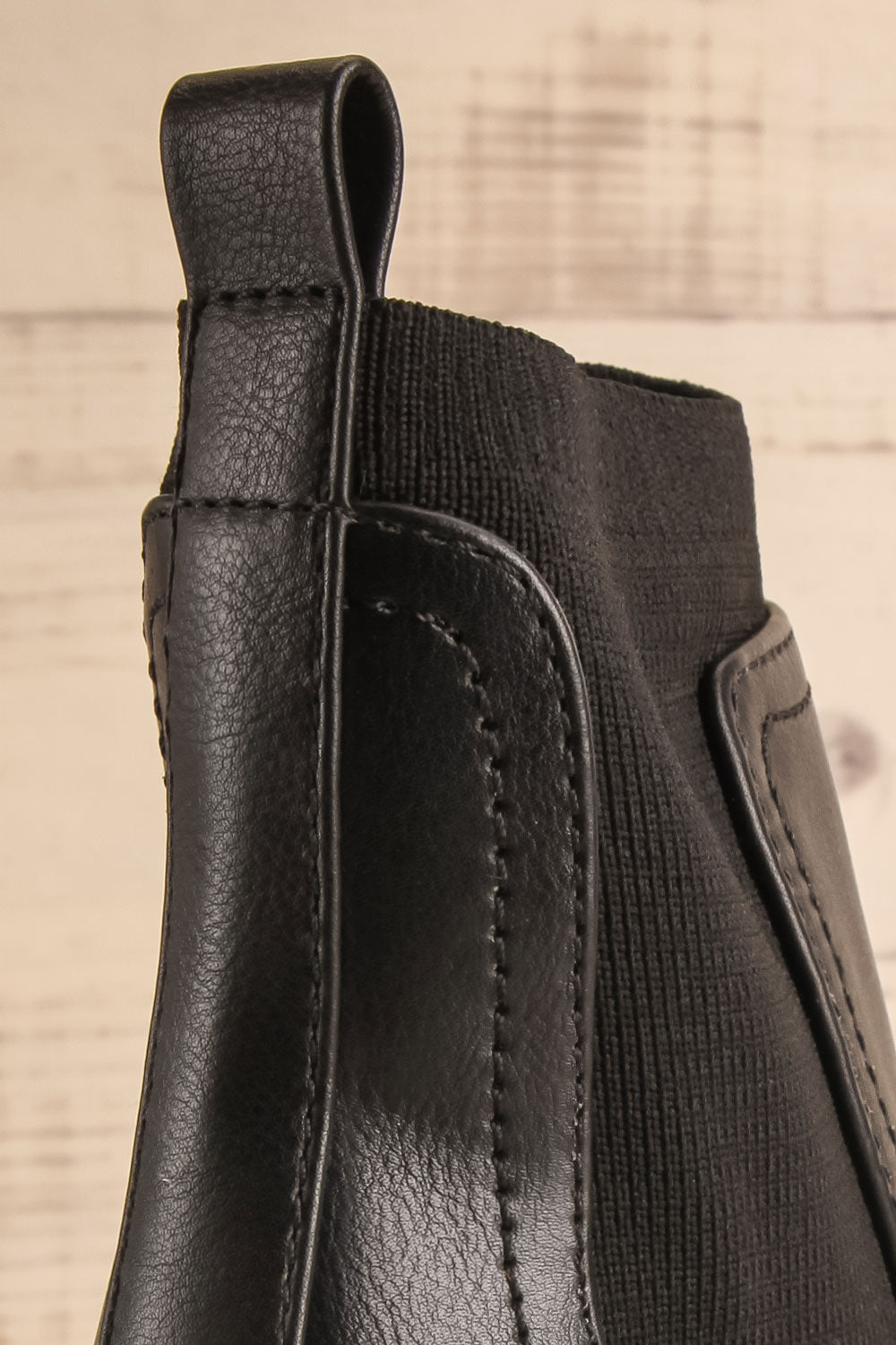 Phalaborwa Black Matte Heeled Chelsea Boots | La petite garçonne back close-up