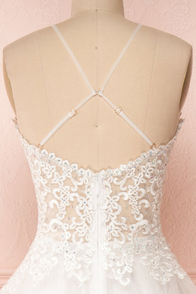 Philomena Voluminous White Bustier Bridal Dress | Boudoir 1861 back close-up