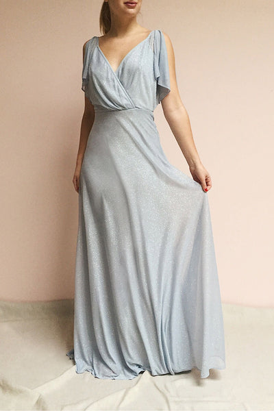 Helma Dusty Blue Maxi Dress | Robe | Boutique 1861 on model