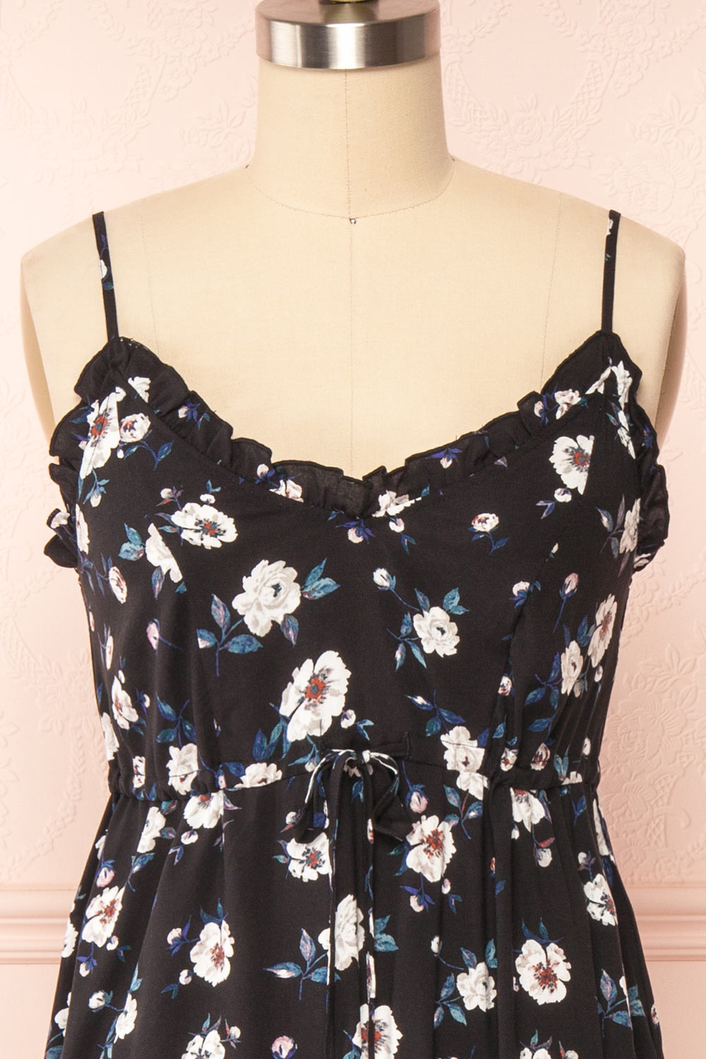 Piana Black Short Floral Dress | Boutique 1861 front close up