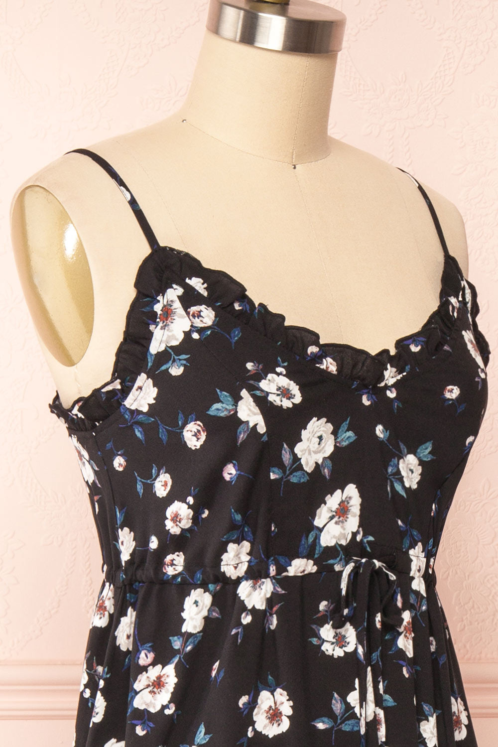 Piana Black Short Floral Dress | Boutique 1861 side close up