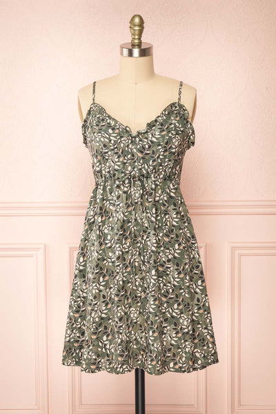 Piana Green Short Dress w/ Leaves Motif | Boutique 1861 front view
