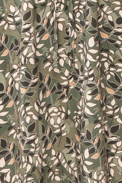 Piana Green Short Dress w/ Leaves Motif | Boutique 1861 fabric