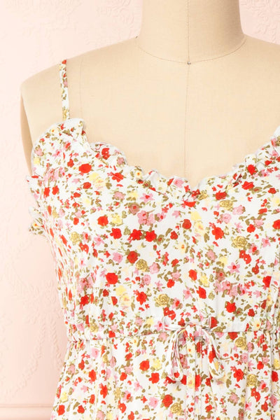 Piana Red Short Floral Dress | Boutique 1861  front close-up