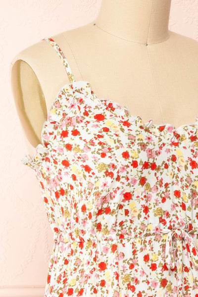 Piana Red Short Floral Dress | Boutique 1861 side close-up