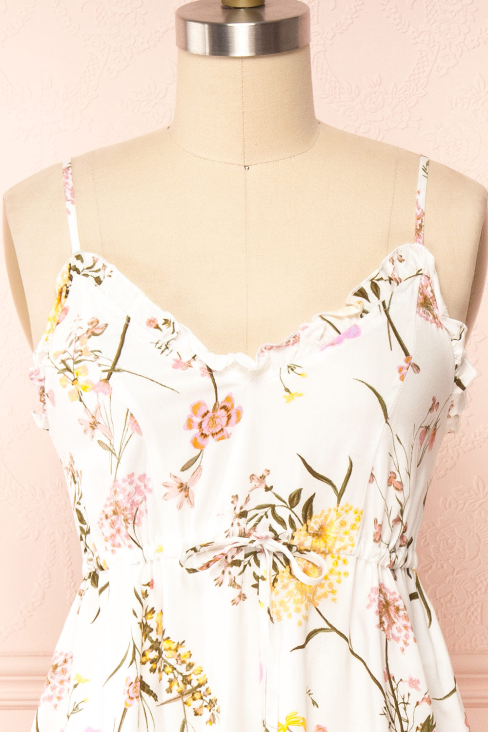 Piana White Short Floral Dress | Boutique 1861 front close up