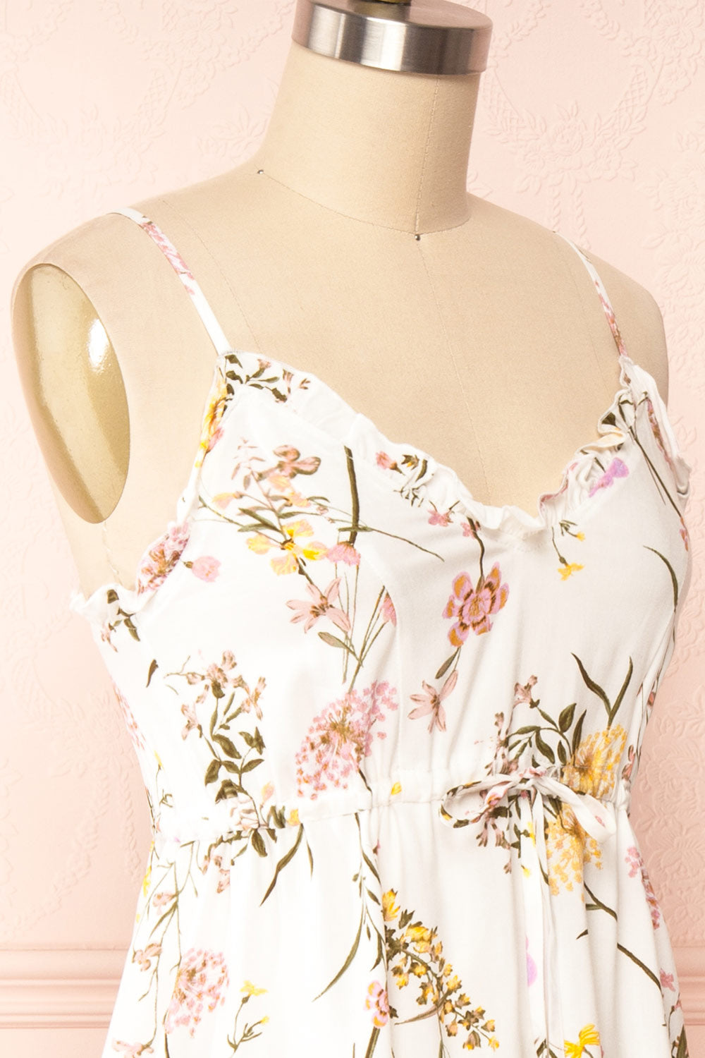 Piana White Short Floral Dress | Boutique 1861 side close up