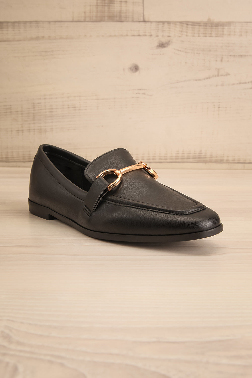 Picasso Black Pointed Faux-Leather Loafers | La petite garçonne front view