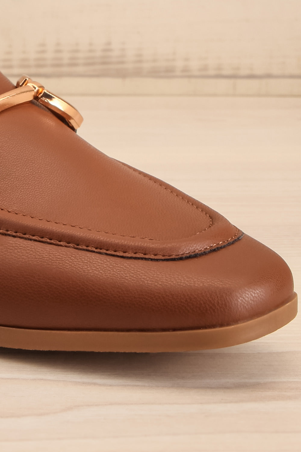 Picasso Brown Pointed Faux-Leather Loafers | La petite garçonne front close-up