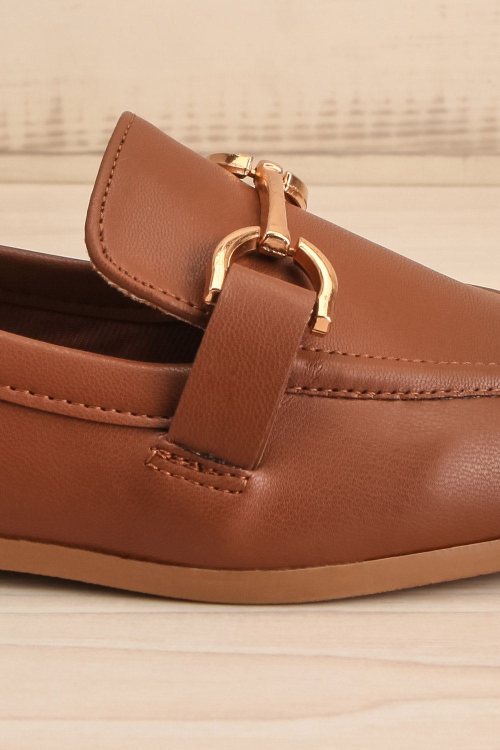 Picasso Brown Pointed Faux-Leather Loafers | La petite garçonne side close-up