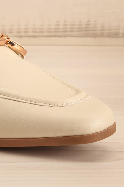 Picasso Ivory Pointed Faux-Leather Loafers | La petite garçonne front close-up