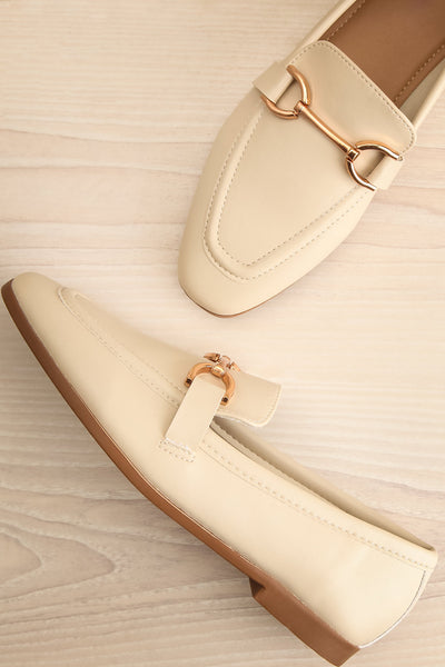 Picasso Ivory Pointed Faux-Leather Loafers | La petite garçonne flat view