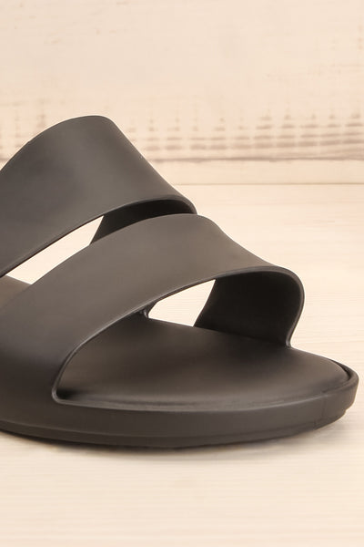 Pichincha Black Slip-On Sandals | La petite garçonne front close-up