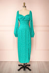 Pierette Green Patterned Maxi Dress w/ Slit | Boutique 1861 front view