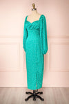 Pierette Green Patterned Maxi Dress w/ Slit | Boutique 1861 side view