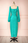 Pierette Green Patterned Maxi Dress w/ Slit | Boutique 1861 back view