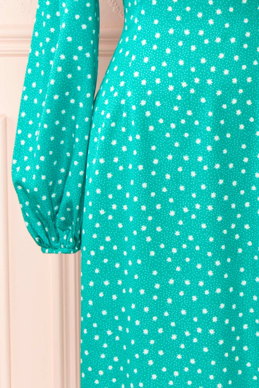 Pierette Green Patterned Maxi Dress w/ Slit | Boutique 1861 sleeve