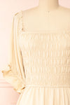 Pierra Beige Tiered Midi Dress w/ Half-Sleeves | Boutique 1861 front close-up