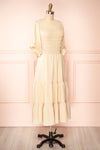 Pierra Beige Tiered Midi Dress w/ Half-Sleeves | Boutique 1861 side view