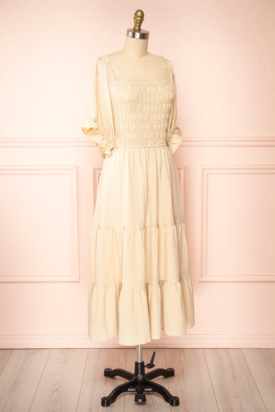 Pierra Beige Tiered Midi Dress w/ Half-Sleeves | Boutique 1861 side view