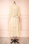 Pierra Beige Tiered Midi Dress w/ Half-Sleeves | Boutique 1861 back close-up