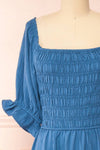 Pierra Blue Tiered Midi Dress w/ Half-Sleeves | Boutique 1861  front close-up