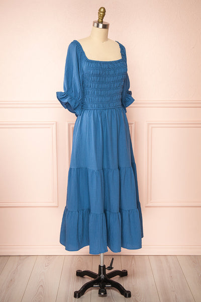 Pierra Blue Tiered Midi Dress w/ Half-Sleeves | Boutique 1861  side view