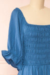 Pierra Blue Tiered Midi Dress w/ Half-Sleeves | Boutique 1861  side close-up