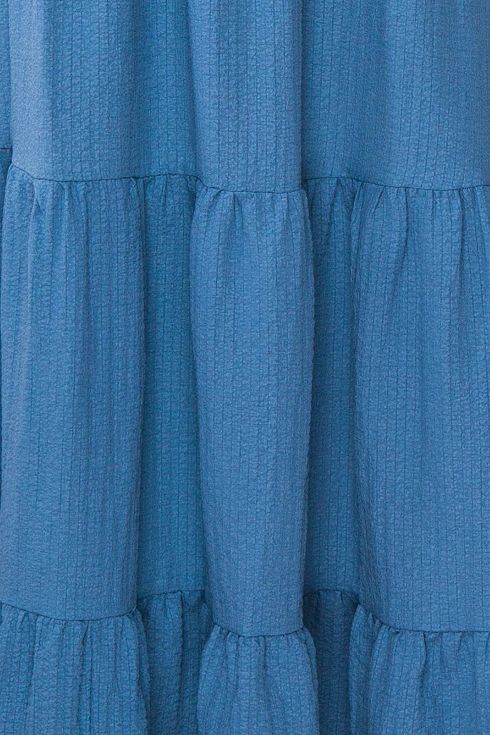 Pierra Blue Tiered Midi Dress w/ Half-Sleeves | Boutique 1861  fabric 