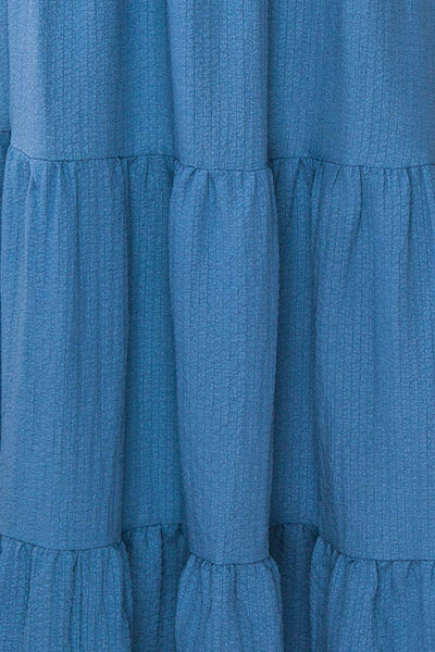 Pierra Blue Tiered Midi Dress w/ Half-Sleeves | Boutique 1861  fabric