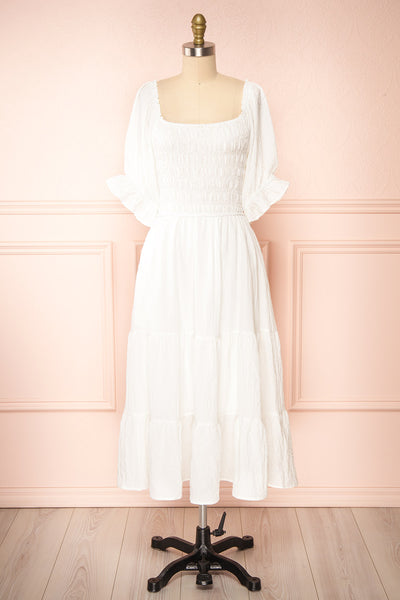 Pierra Ivory Tiered Midi Dress w/ Half-Sleeves | Boutique 1861 front view
