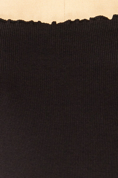 Pila Black Ribbed Short Sleeve Top w/ Frills | La petite garçonne fabric