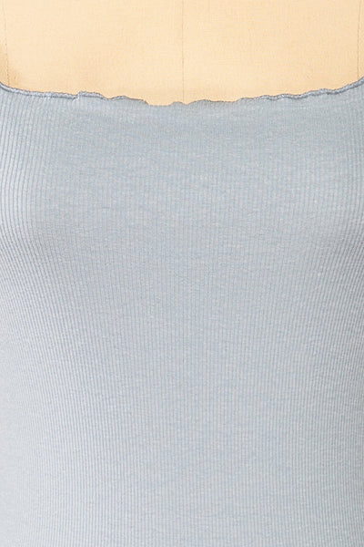 Pila Blue Ribbed Short Sleeve Top w/ Frills | La petite garçonne fabric