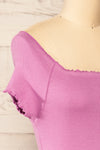 Pila Mauve Ribbed Short Sleeve Top w/ Frills | La petite garçonne side close-up