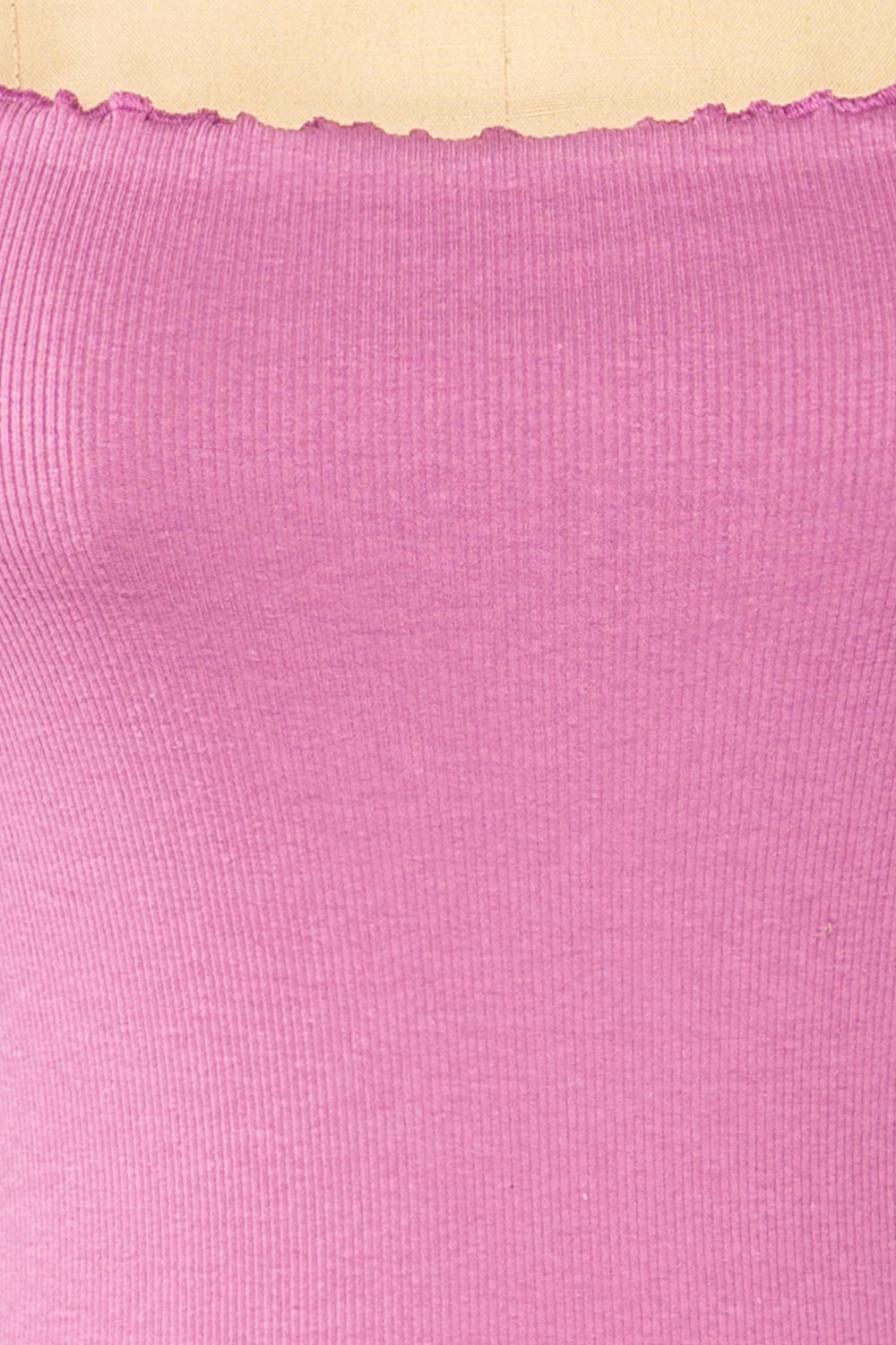 Pila Mauve Ribbed Short Sleeve Top w/ Frills | La petite garçonne fabric 