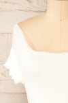 Pila White Ribbed Short Sleeve Top w/ Frills | La petite garçonne front close-up