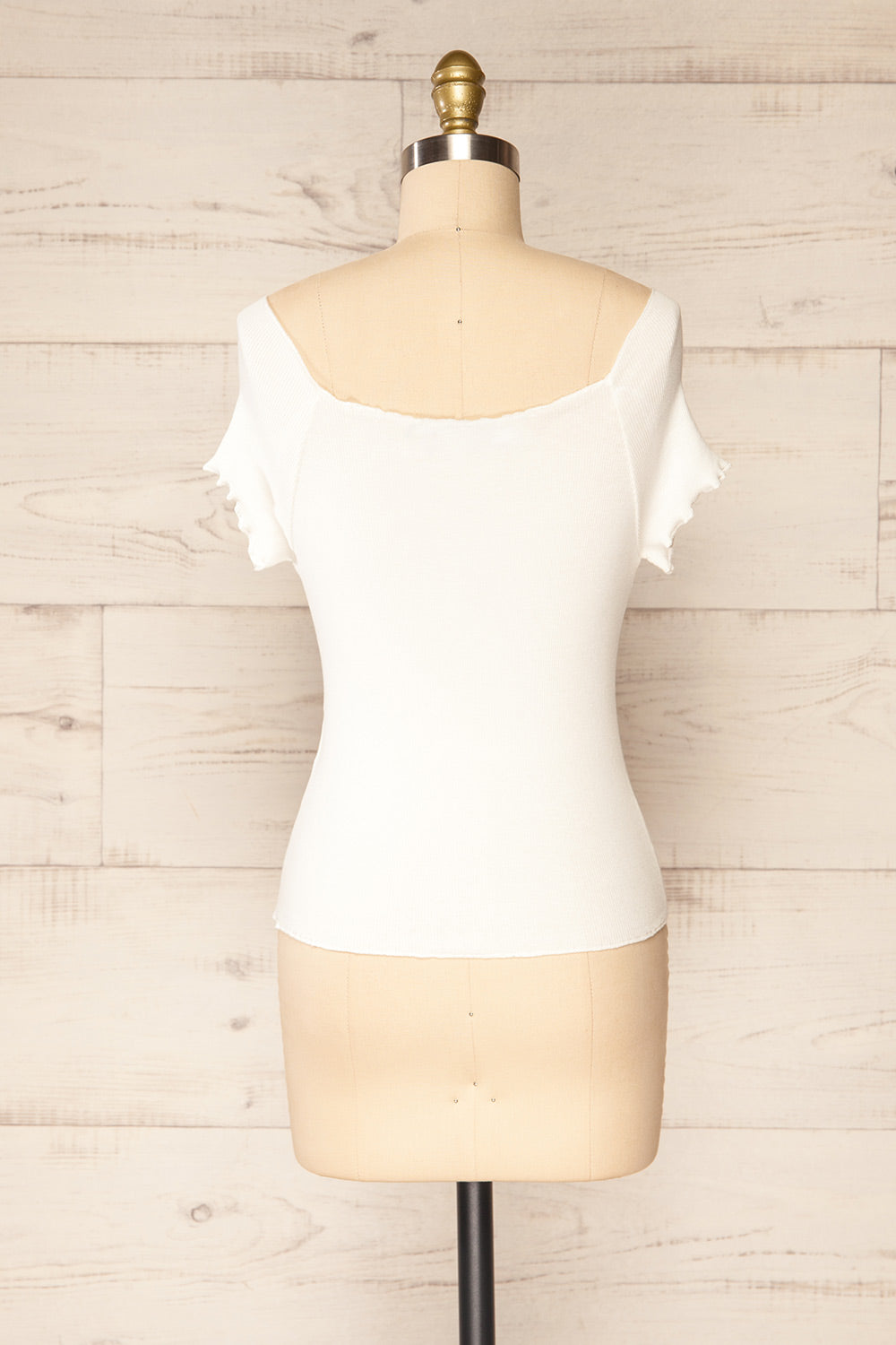 Pila White Ribbed Short Sleeve Top w/ Frills | La petite garçonne back view